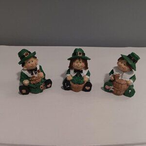 3 Vintage 3" Leprechaun Figures w/ Clovers Coins or Beer Barrel Spain's of Phila